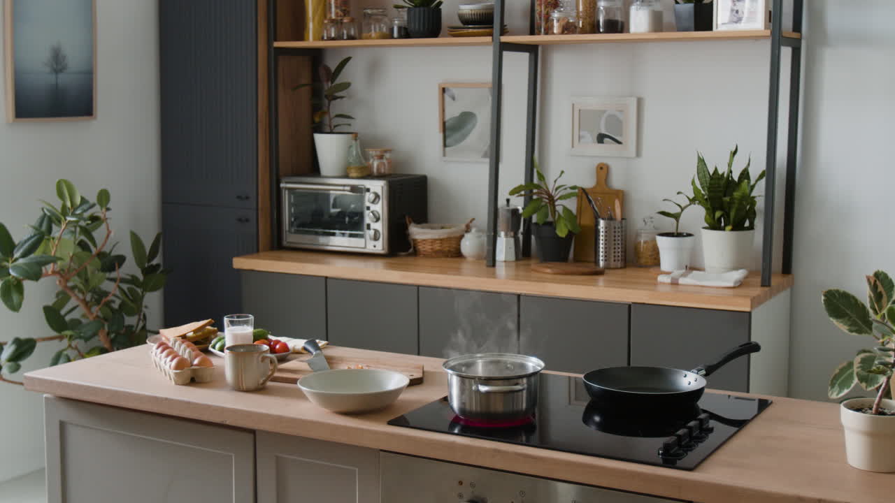 Kitchen scene with food preparation
