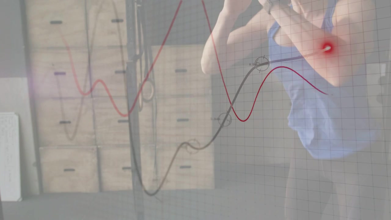 Woman placing foot on plyo box, initiating step-up squats, waveform syncing chest nodes for fitness