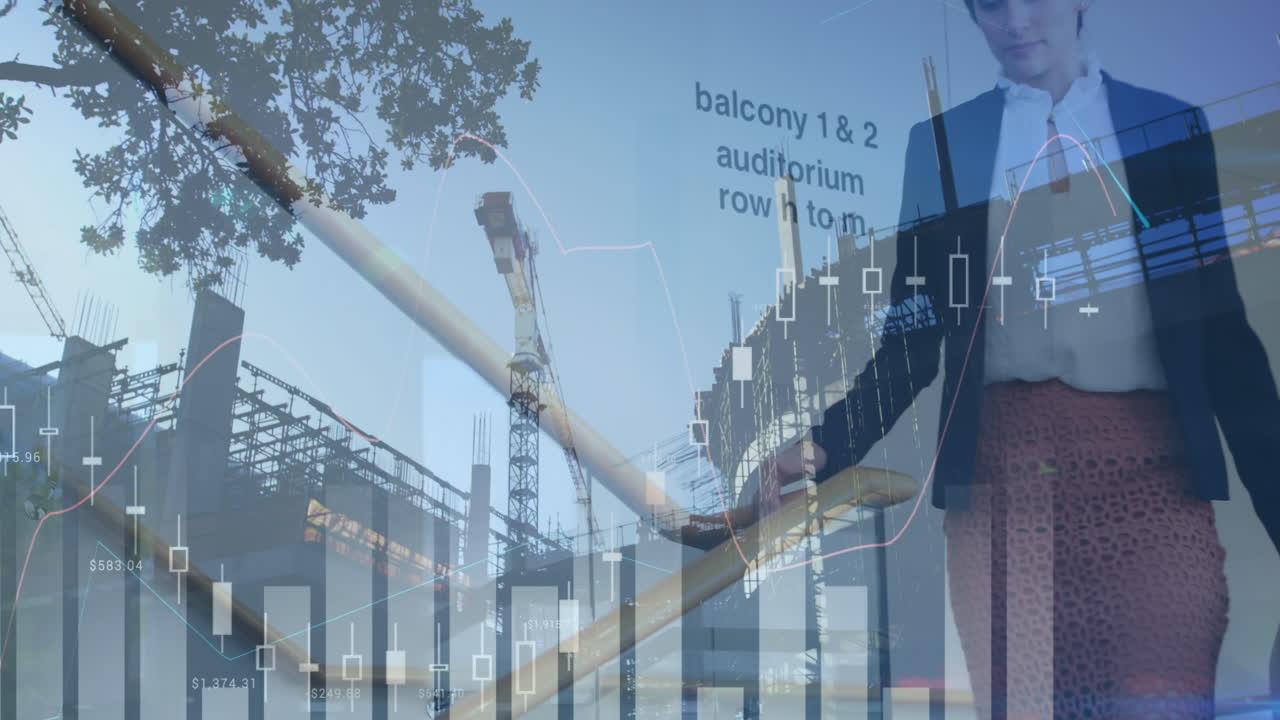 백인 사업가 여성에 대한 금융 데이터 처리의 애니메이션