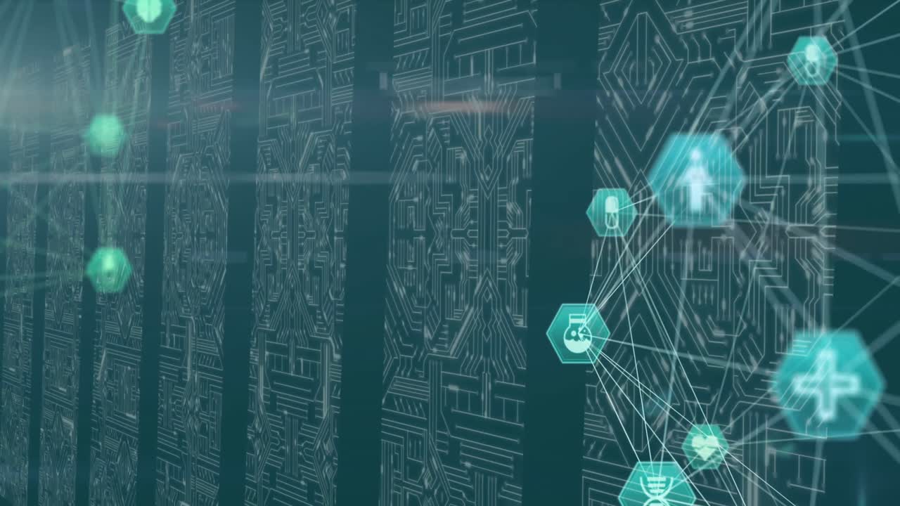Globe of digital icons against microprocessor
