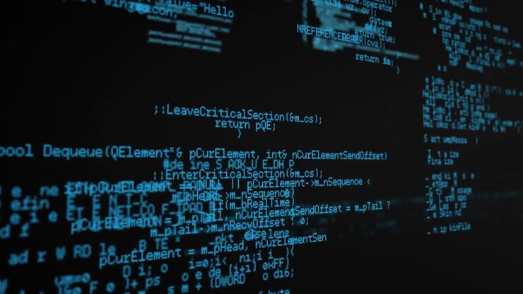 Animation af lilla stjerneskud og databehandling over sort baggrund.