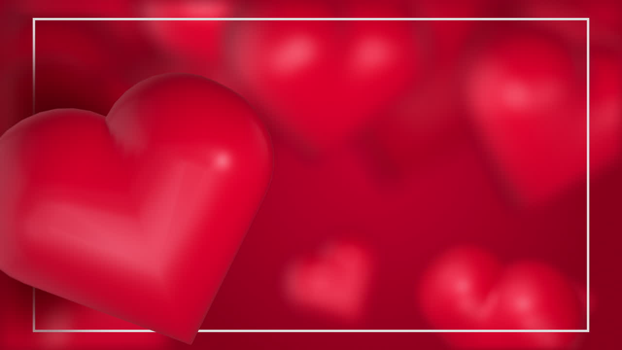 Valentine 3D red background with floating flying hearts balloon. Abstract geometric forms. Loop motion graphic.