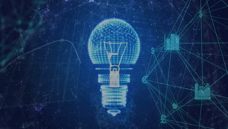 animation of light bulb and data processing network of connections