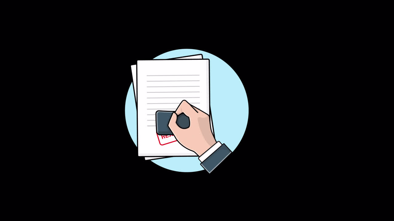 Animated Hand Stamping Document with Rejected Mark