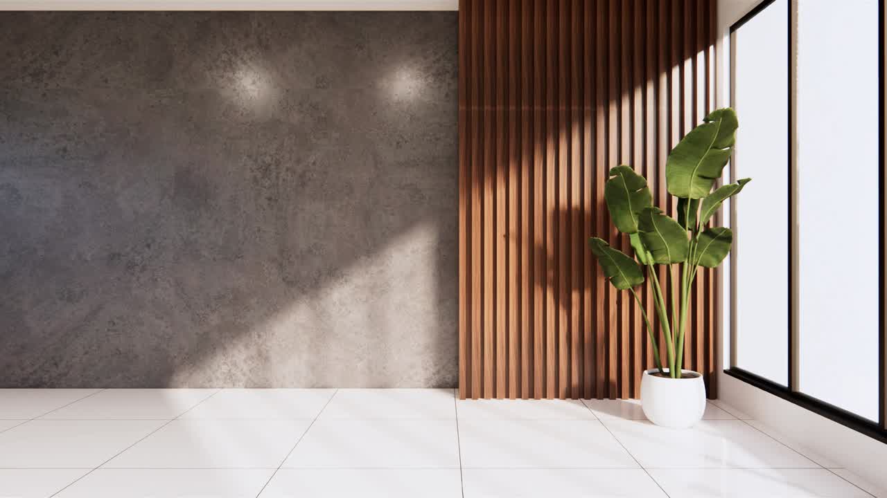 나무 벽과 콘크리트 벽을 가진 빈 로프트 스타일 로프트 스타일을 디자인합니다.