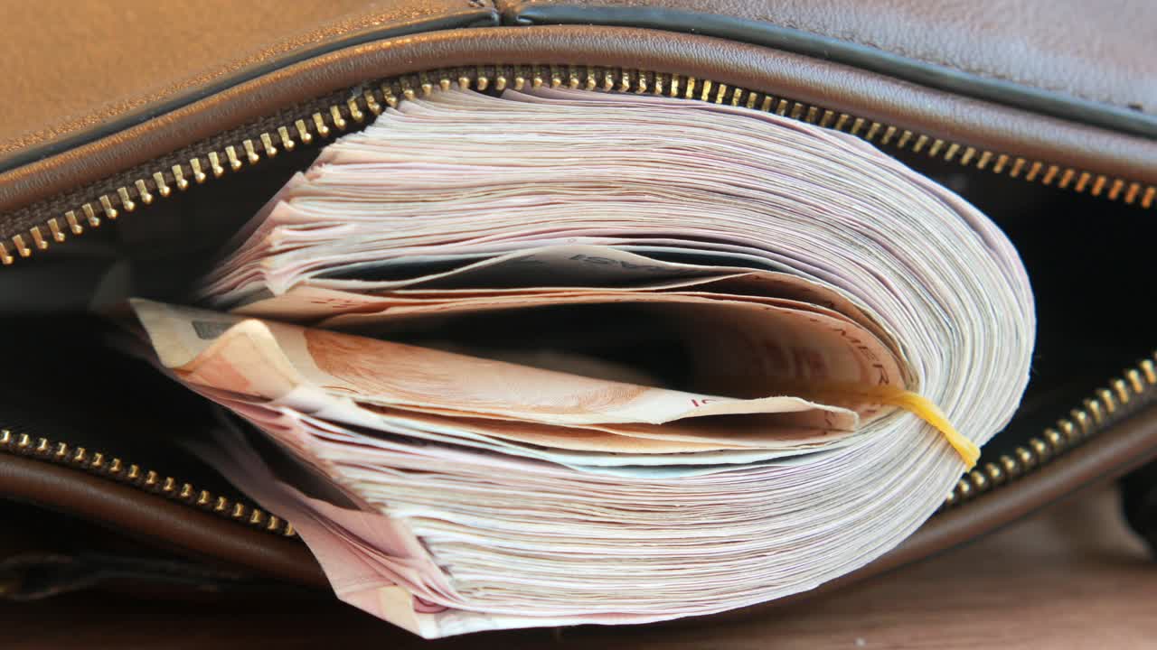 Money in a Brown Leather Bag