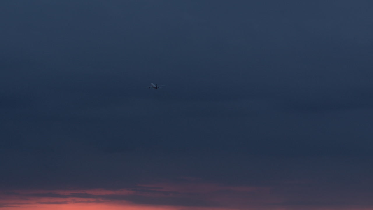 새벽 배경에 있는 비행기