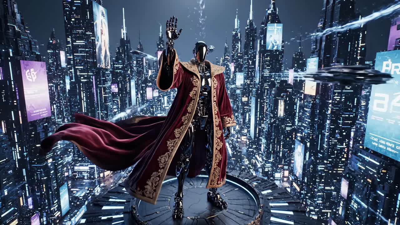 Futuristic Cityscape with Cyborg