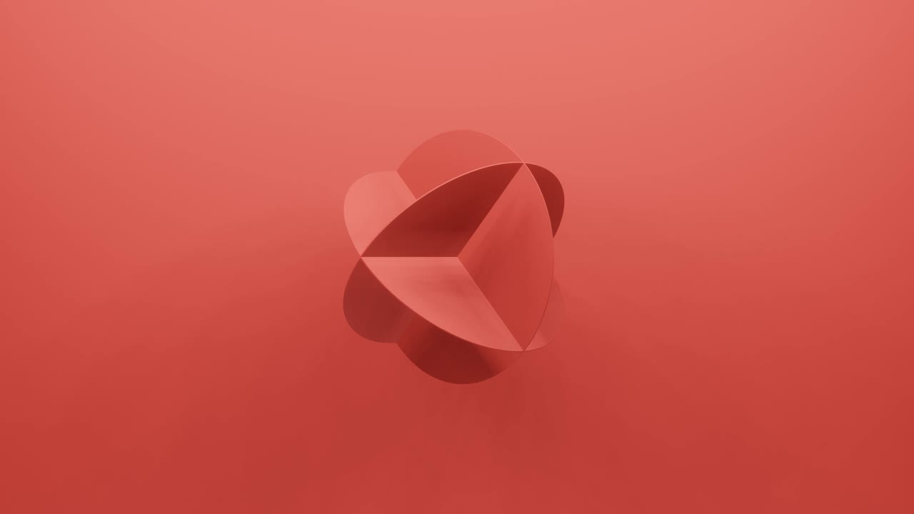forma geométrica gira en dirección aleatoria renderización 3d en fondo rojo. abstracto simple animación de bucle sin costuras