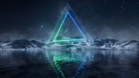 glowing neon lines on the lake at night, 3d rendering.
