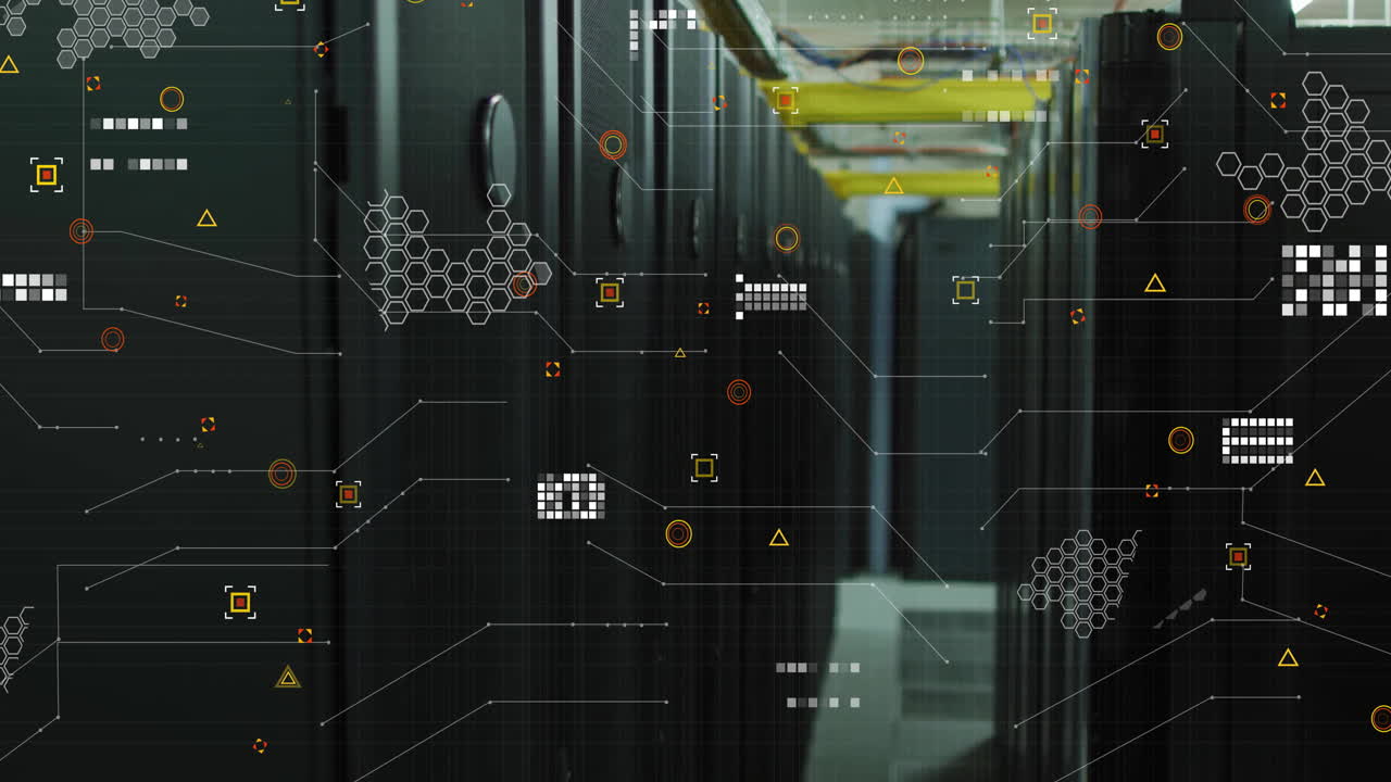 Animation of data processing over server room