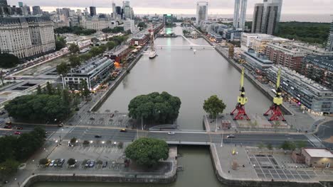 Aerial-Drone-Fly-Above-Cityscape-of-Buenos-Aires-City-Argentina-in-Puerto-Madero