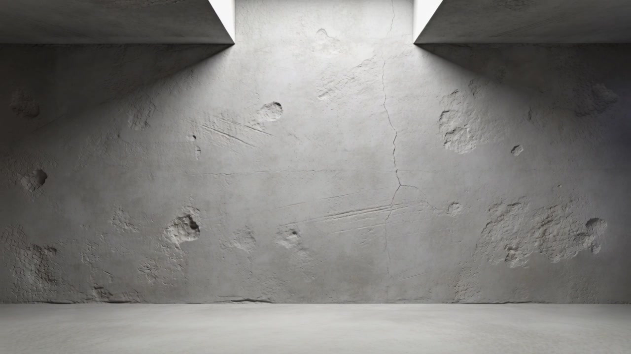 Showing central concrete wall shifting triangle shadows by varying top opening light, studio