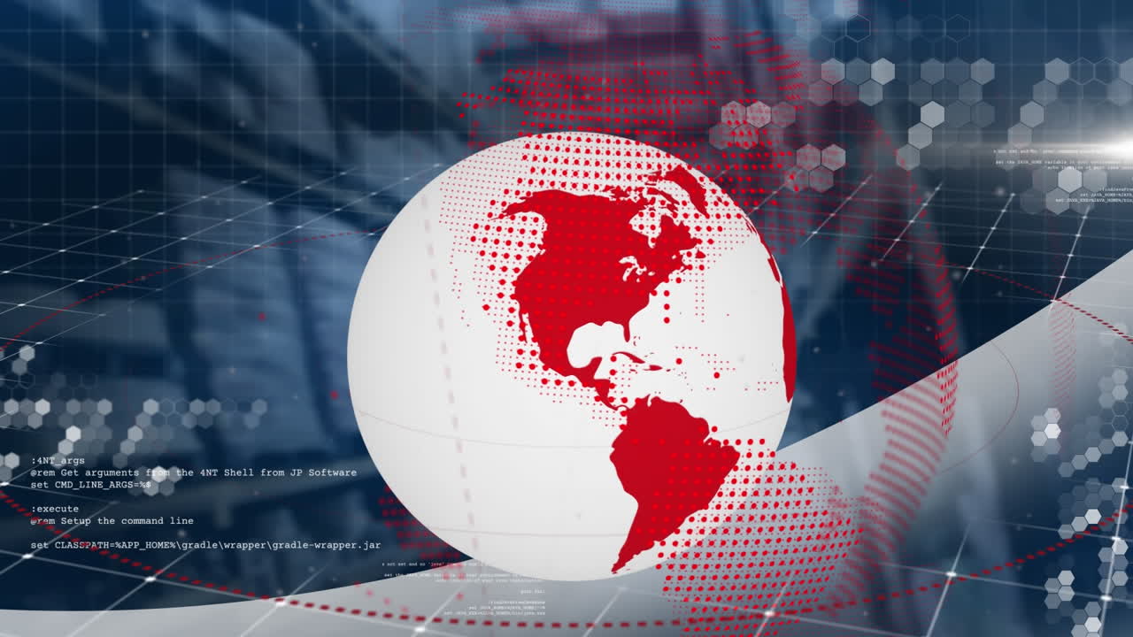 스피닝 글로브와 데이터 처리 배경에 창고에 대 한