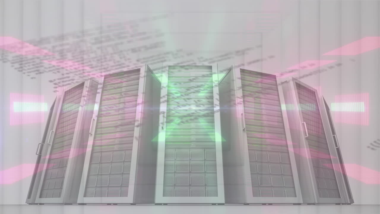 Animation of data processing and digital tunnel over servers