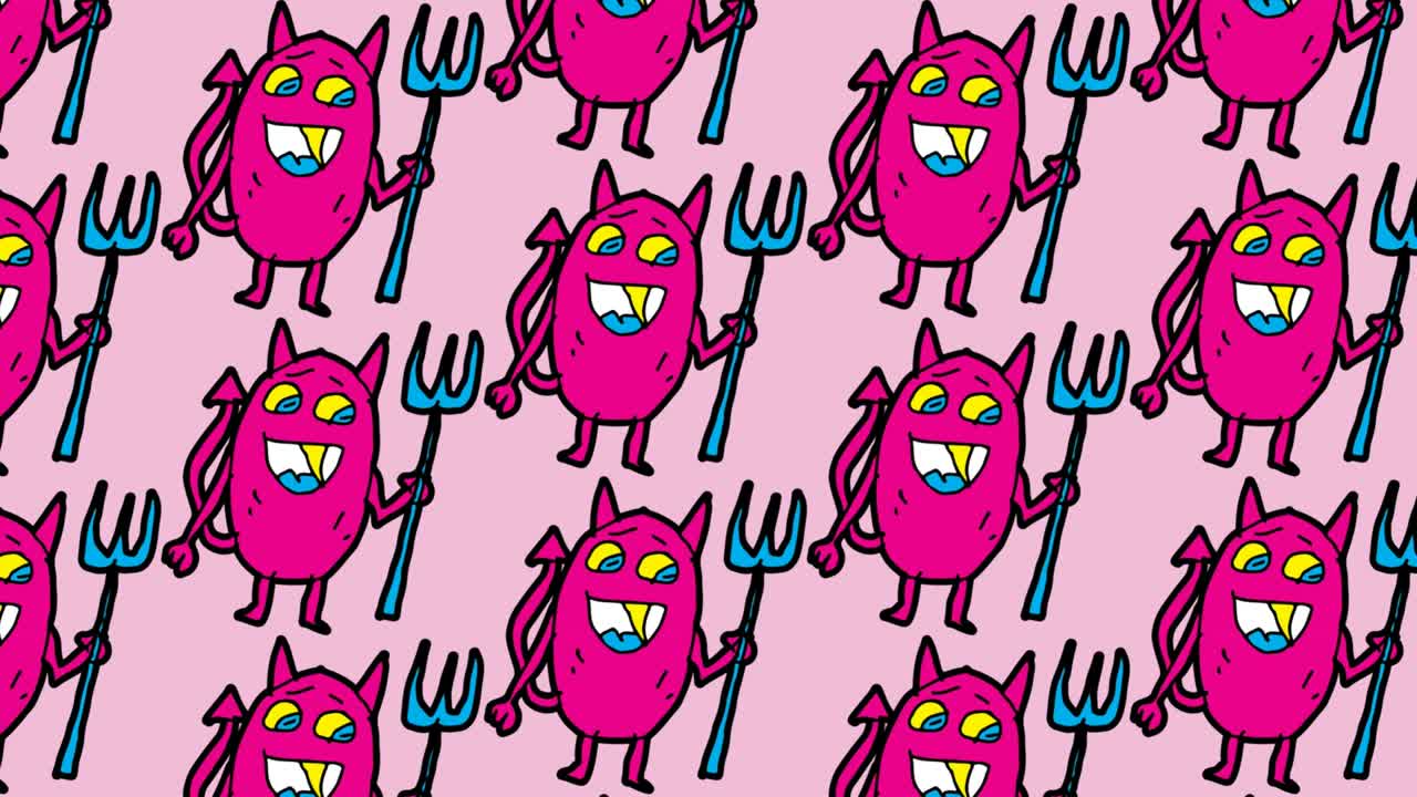 niños dibujando arte pop fondo sin costuras con el tema del diablo