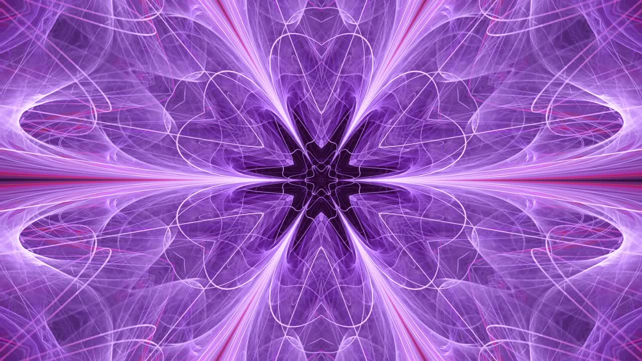 Orizzonte degli eventi di una stella pulsante viola con raggi di luce e onde di energia al confine del buco nero centrale frattale - loop continuo