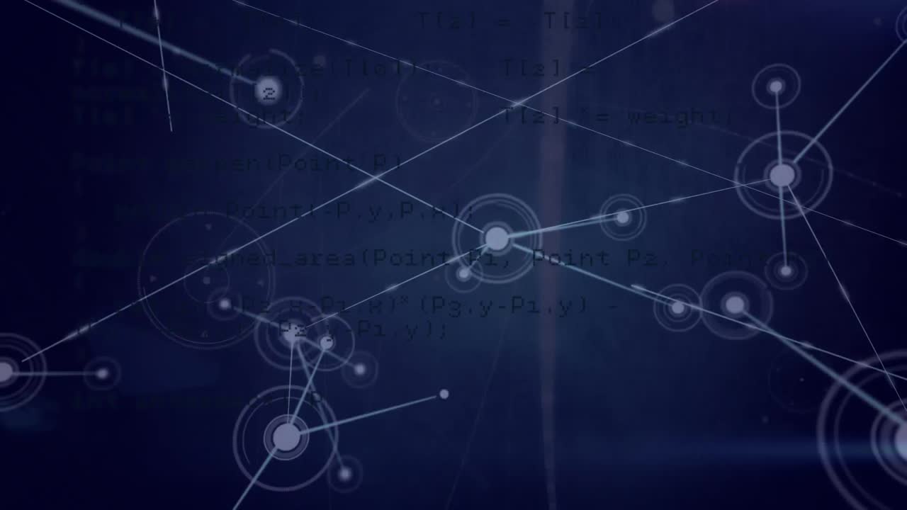 블랙 배경 위의 연결 네트워크와 데이터 처리의 애니메이션