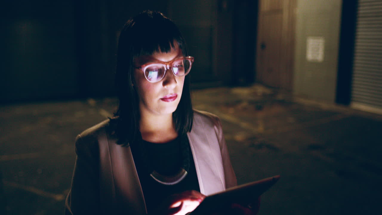 una joven empresaria que usa una tableta digital