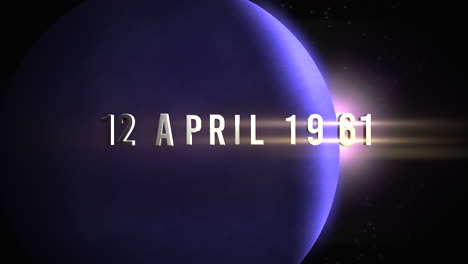 12 april 1961 with blue planet and flash of star in galaxy