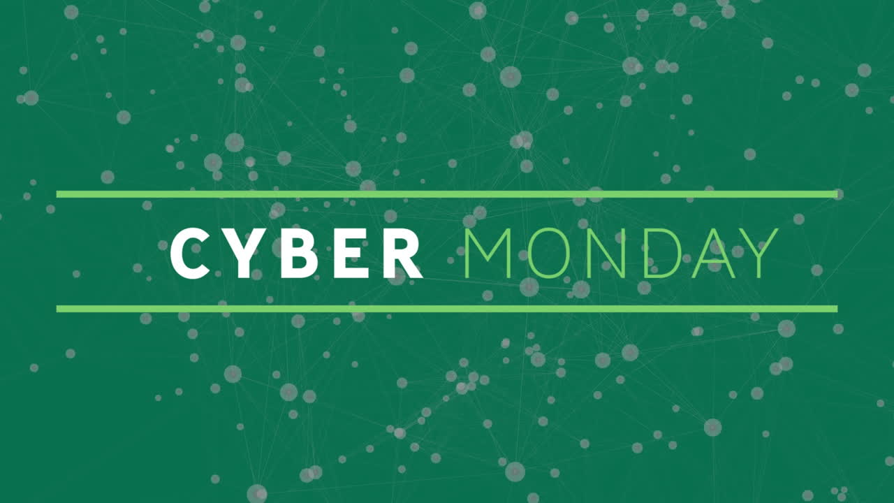 Animation of cyber monday sale text over networks of connections