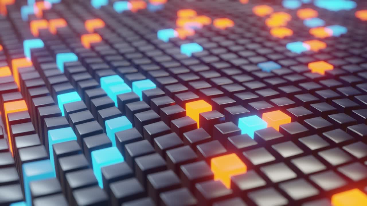 cubos brillantes sobre un fondo oscuro.