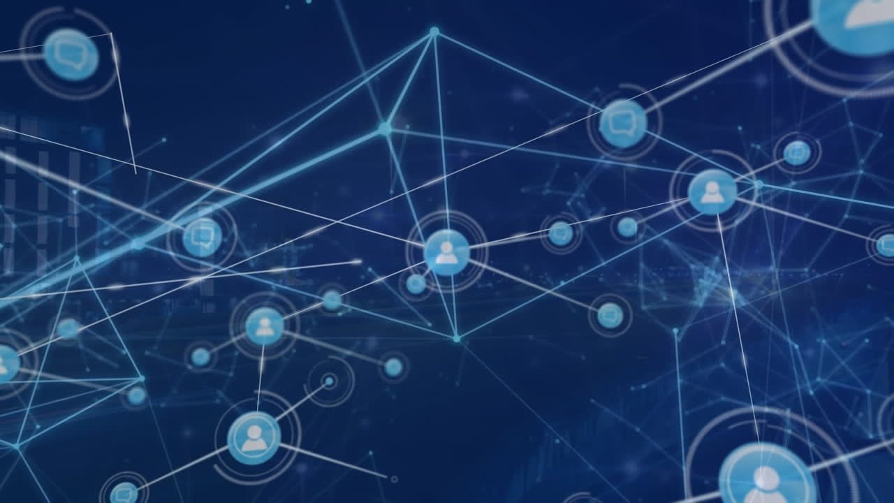 animación de la red de conexiones con iconos sobre el paisaje urbano