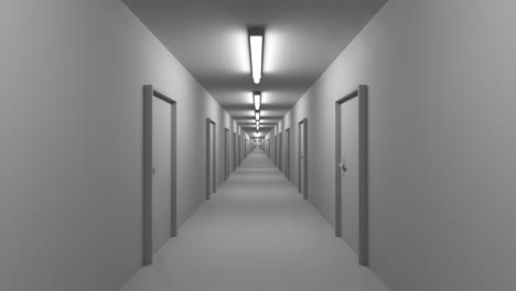 endless white corridor with doors seamless loop 4k