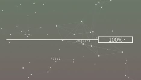 Animation of loading bar with increasing percentage over changing numbers and network of connections