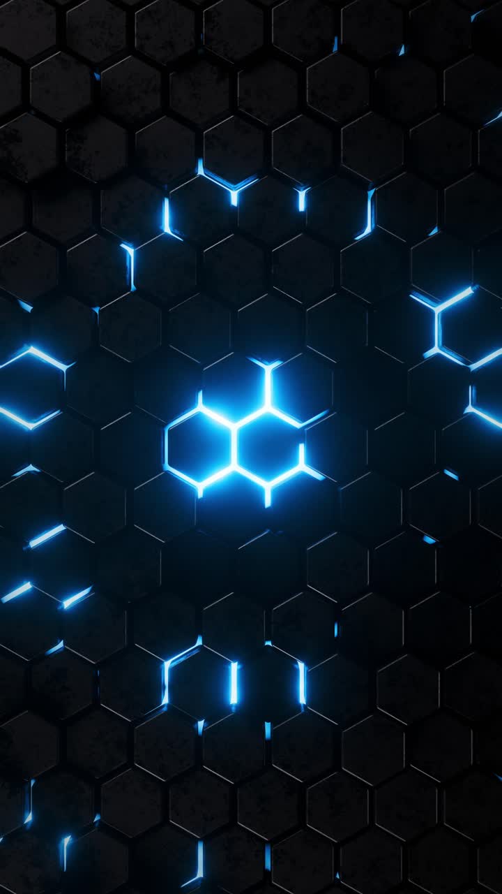 A blue and black honeycomb pattern on a wall. Vertical looped animation