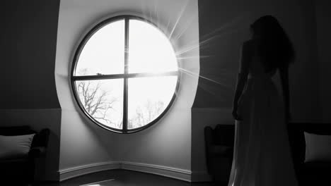 elegant woman silhouette by the window