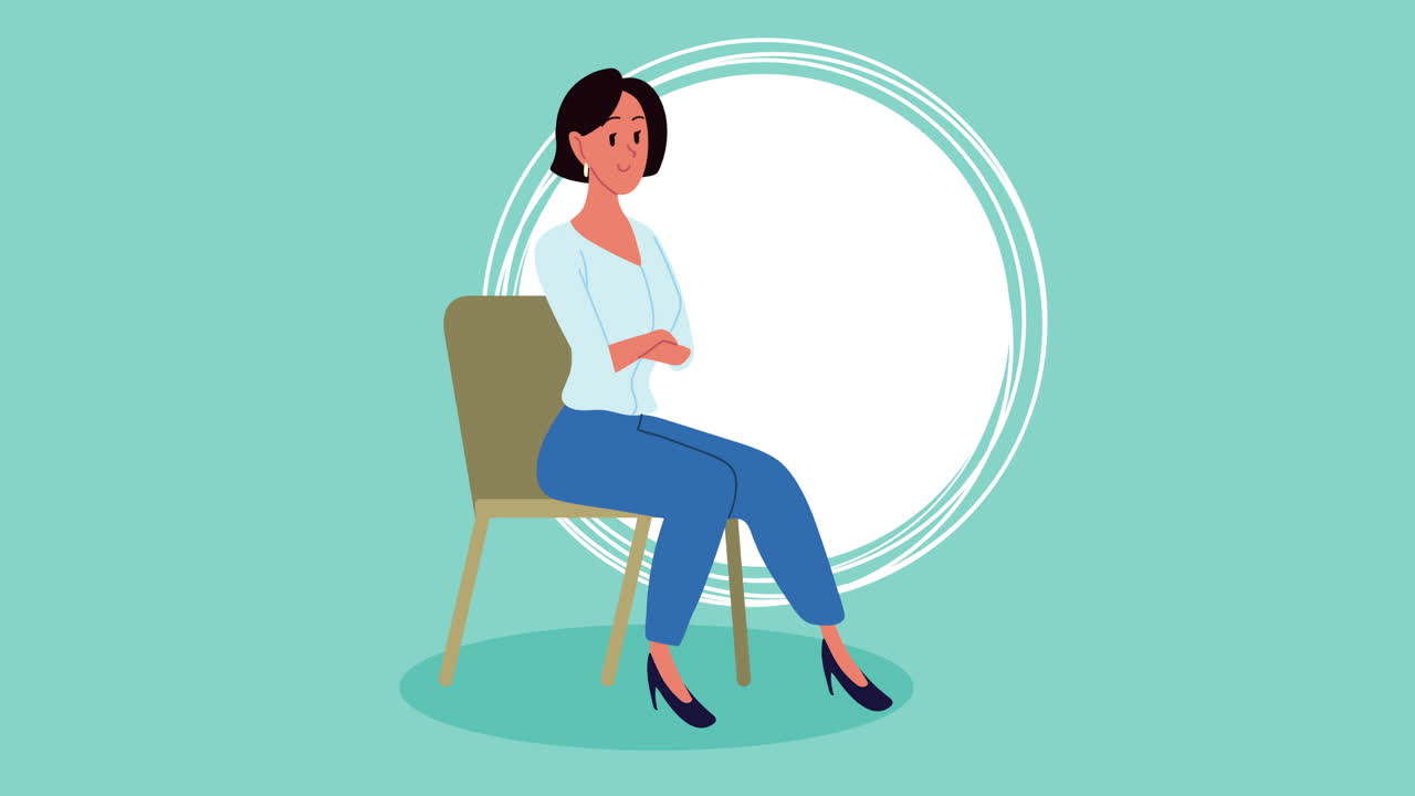 의자 에 앉아 있는 젊은 여자 애니메이션