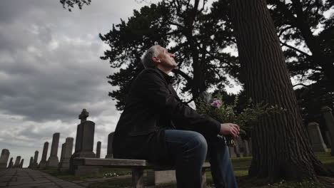 man in cemetery