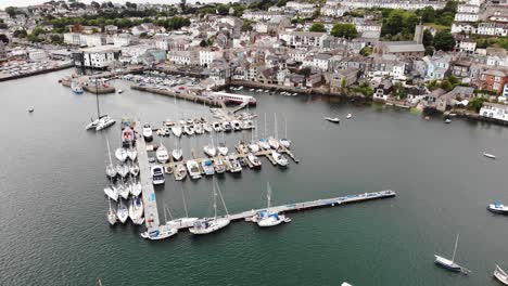 aerial view of falmouth yacht vistor moorings on overcast day