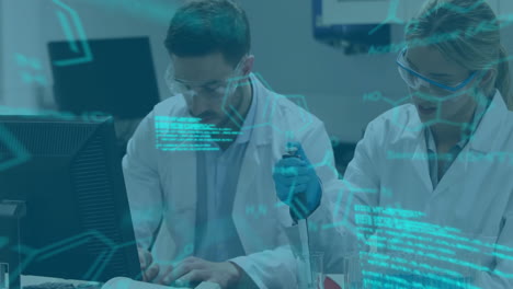 animación del procesamiento de datos científicos sobre diversos científicos en el laboratorio