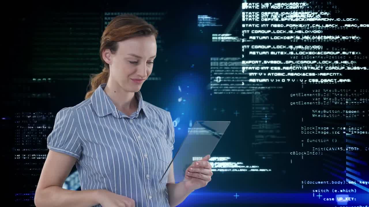 Animation of a Caucasian woman using a 3D interactive tablet.