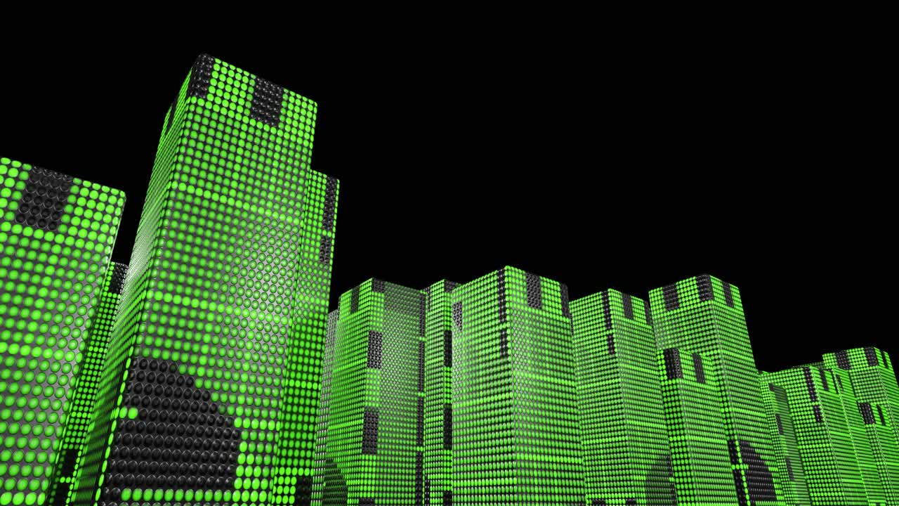 Grattacieli LED grafica scorrevole edifici città 4k