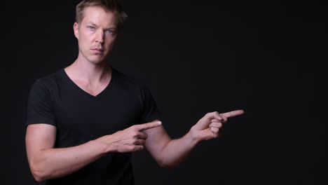 man showing copy space with hands
