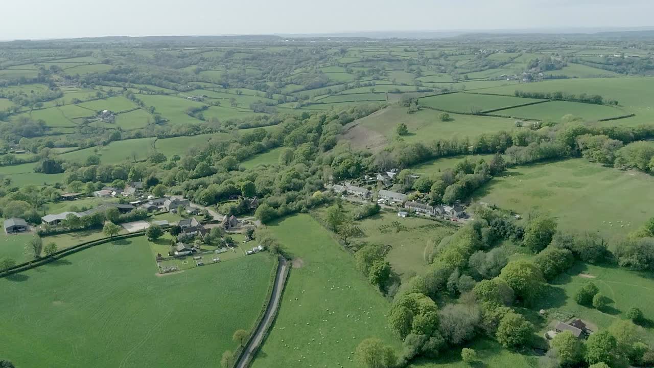 Aerial of devon countryside on a bright and sunny day