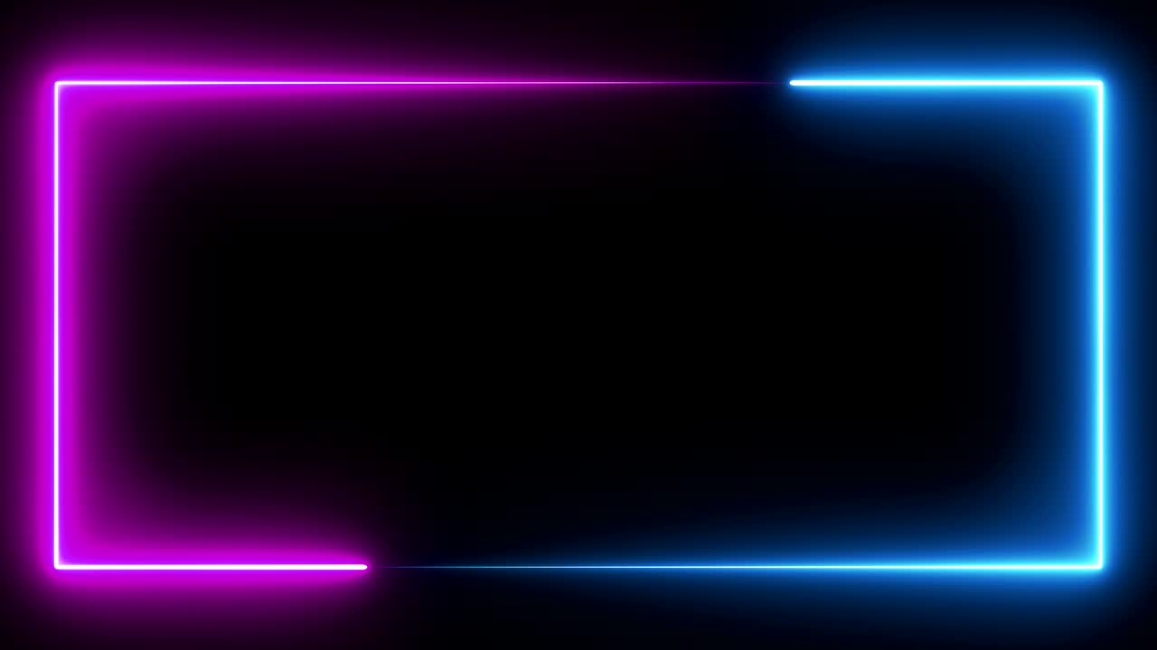 marco rectangular de luz de neón brillante, luz azul y púrpura