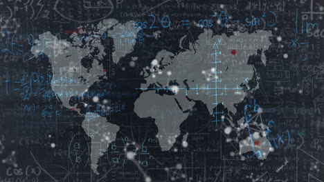 animación de cálculos matemáticos y procesamiento de datos con el mapa del mundo