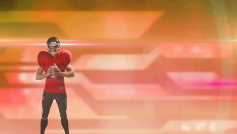 animación de un jugador de fútbol americano en casco sosteniendo la pelota sobre un fondo naranja brillante
