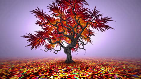 a vibrant abstract tree with autumn leaves on a colorful ground