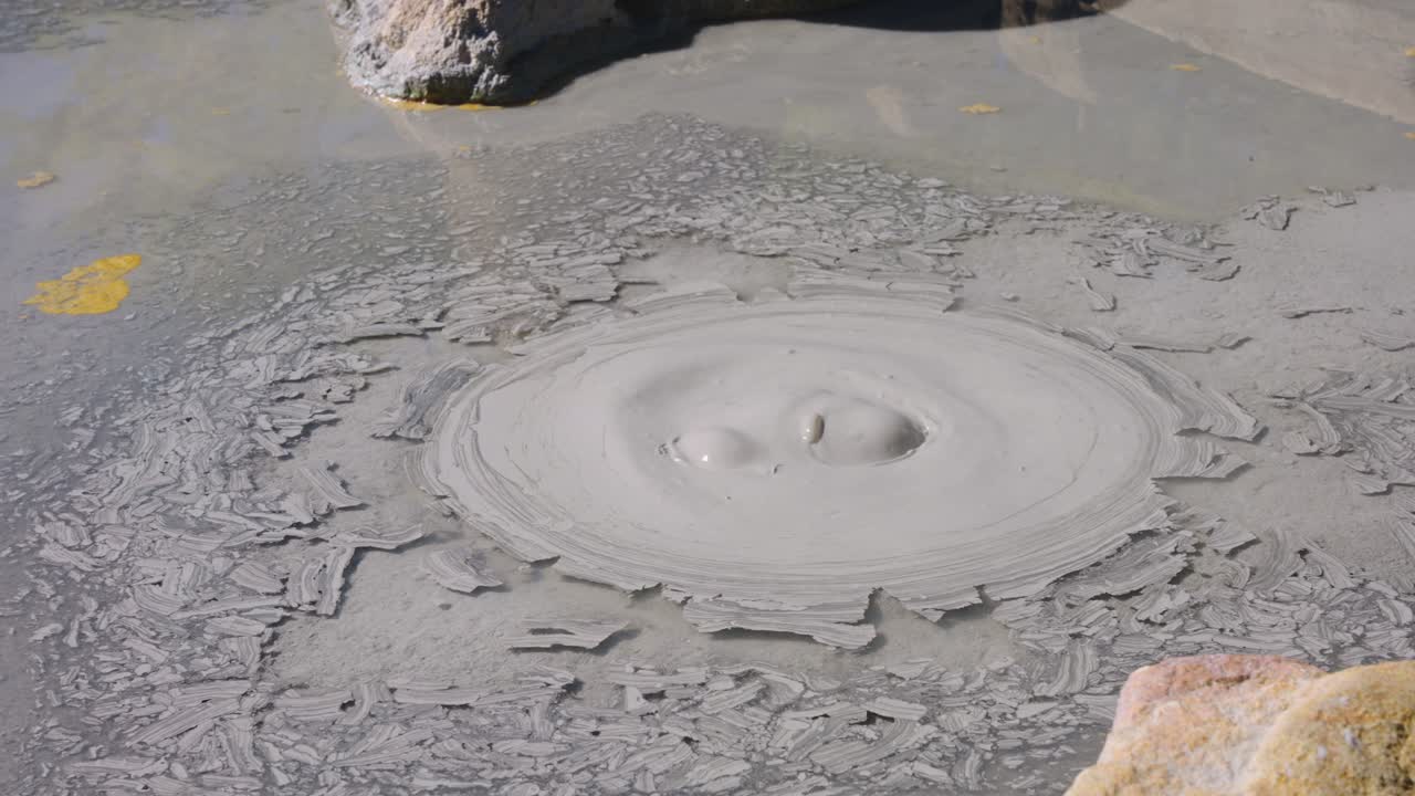 Bubbling Mud in Geothermal Pool, Slow Motion Shot