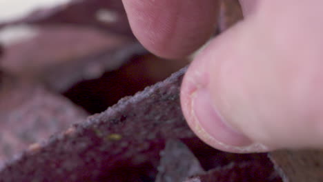 close up of a hand grabbing a chip from a bowl of blue nachos