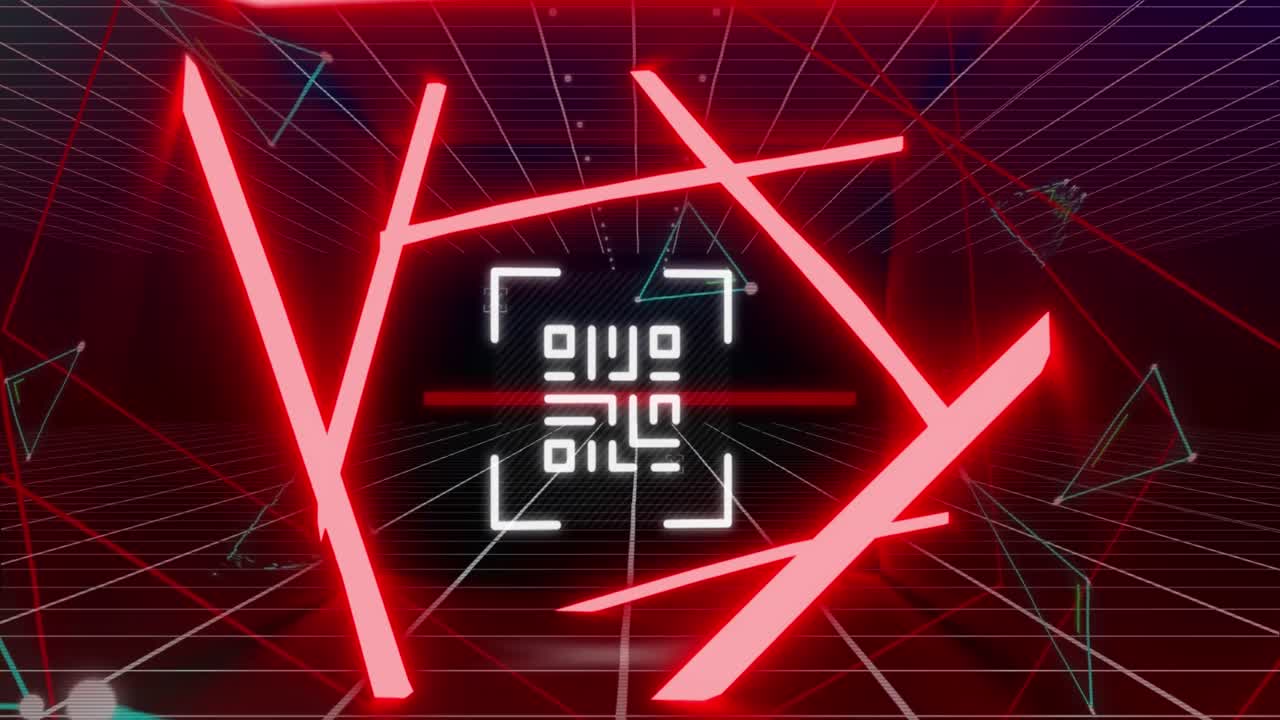 qr 코드, 네온 라인 및 데이터 처리의 애니메이션