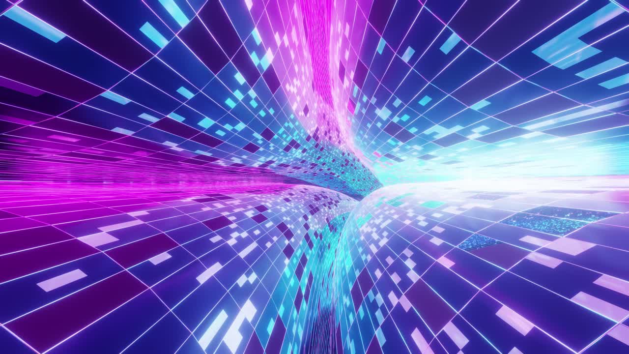 3D render loop animation of colorful futuristic tunnel with neon illumination