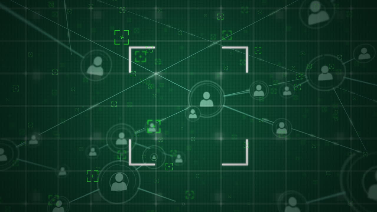 사람들이 아이콘을 연결하고 녹색 배경에 범위