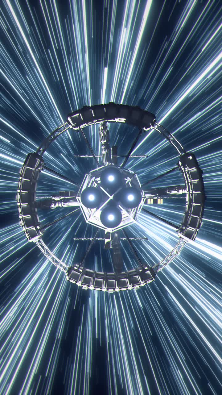 Vertical Shot of a Colony Ship Travelling at Warp Speed as Seen from Behind