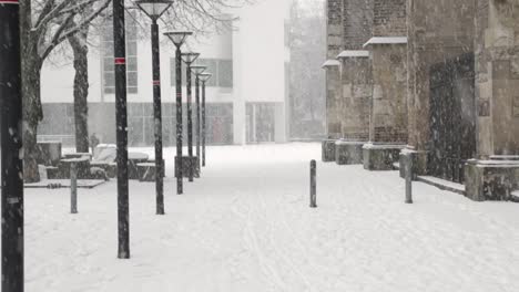 super wide shot of a snow covered plaza in ulm